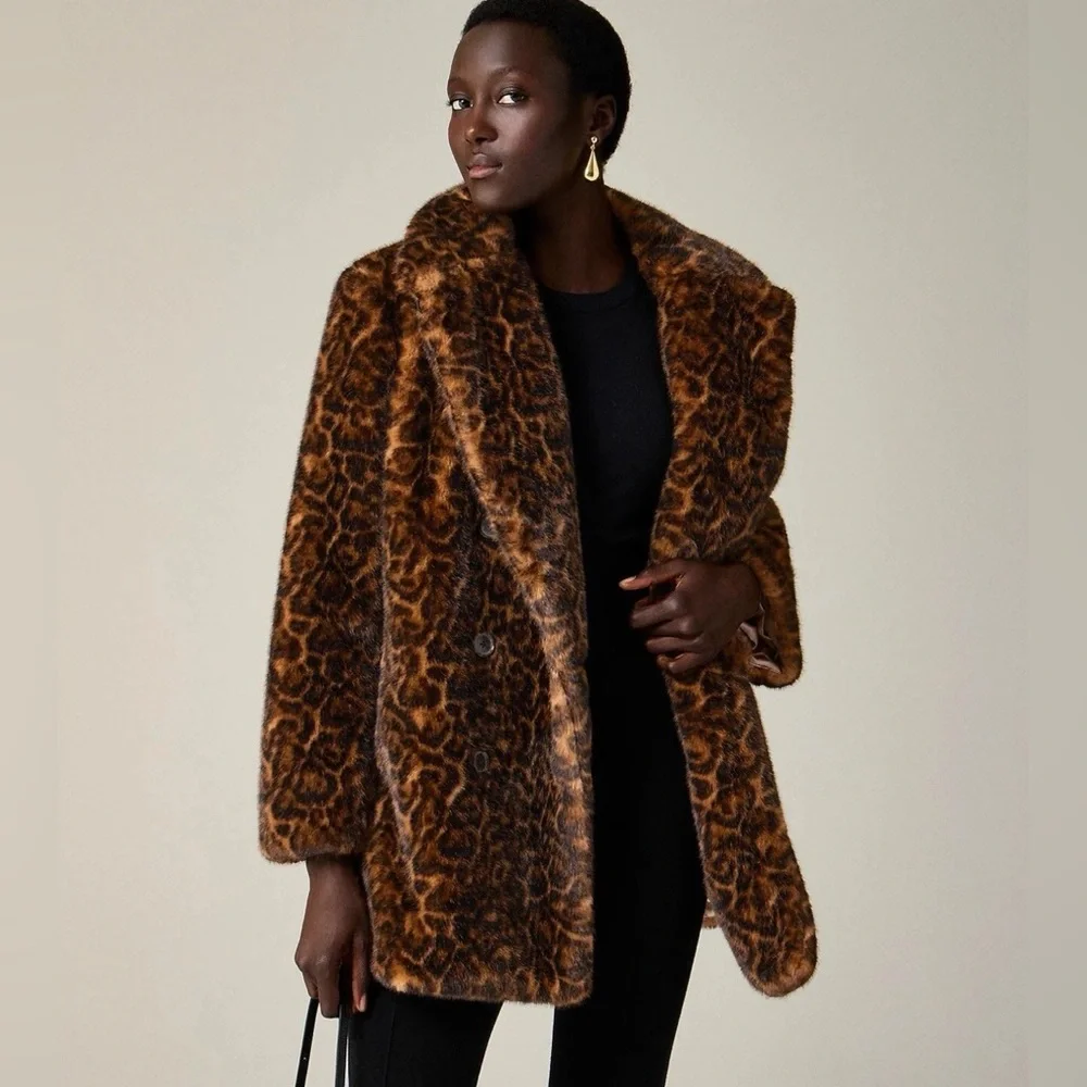 J. Crew Faux Fur Peacoat in Leopard